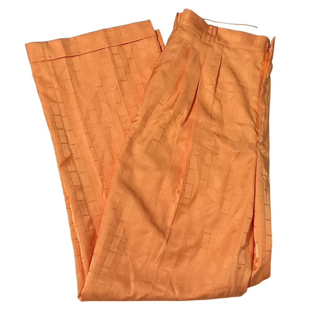 Smokey Joe's Vintage Mens Orange Geometric Pleated Cuffed Trousers 34x32